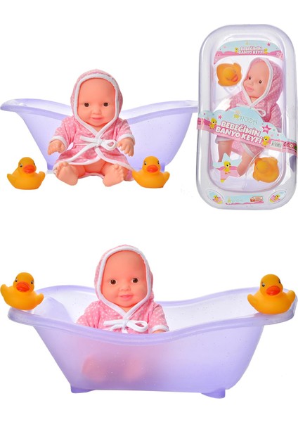 Roza Bebeğimin Banyo Keyfi Küvetli-Ördekli Bornoz Setli Et Bebek