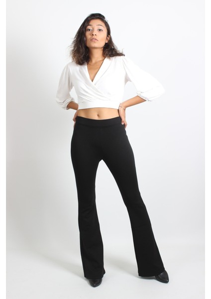 Kadın Siyah Pantolon Ispanyol Paça Likralı Pantolon