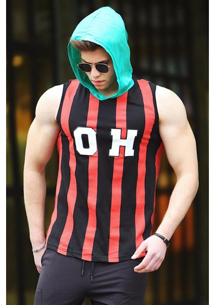 Çizgili Baskılı Kapşonlu Atlet 4024 Bordo