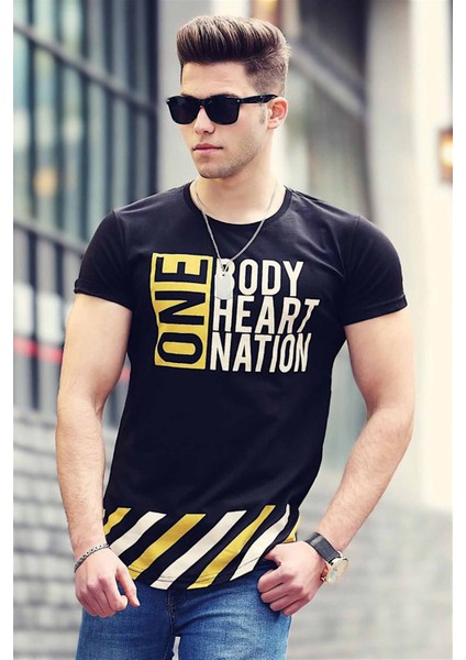 Baskılı Siyah Tişört 3082