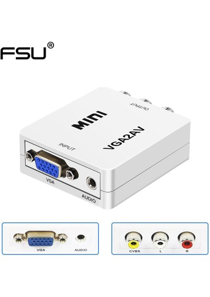 1080P Mini VGA2AV Dönüştürücü Adaptör VGA Av Rca Dönüştürücü