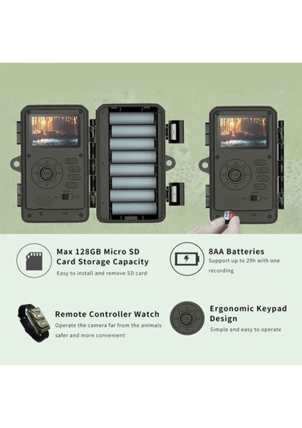 M50 Fotokapan Çift PIR Sensör Ultra Gece Görüşü IP65 2.33” Ekran Su Geçirmezlik 1296p 24MP Orman Yeşili indirimleri