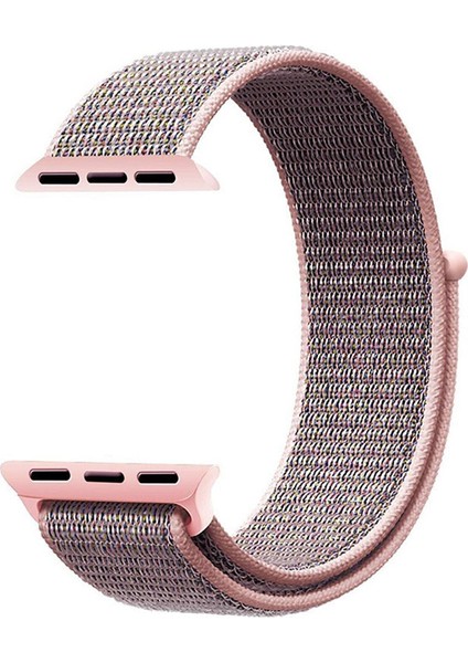 Apple Watch Uyumlu Dokuma Kordon Kayış 1-2-3-4-5-6-7-Se 38MM 40MM - Pembe Gri