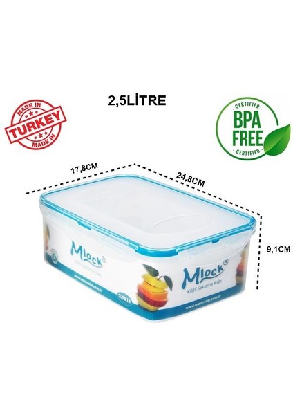 Moonstar Kilitli Contalı Hava Sızdırmaz Saklama Kabı 2.5lt Ml-161