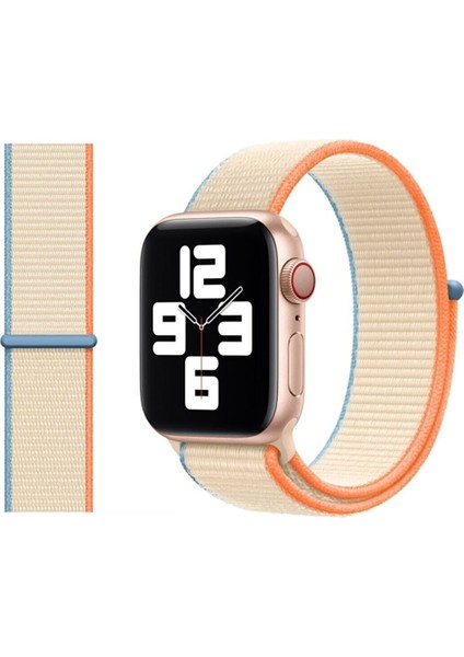 Apple Watch Uyumlu Dokuma Kordon Kayış 1-2-3-4-5-6-7-Se 38MM 40MM - Renkli Krem