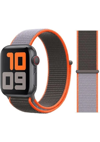 Apple Watch Uyumlu Dokuma Kordon Kayış 1-2-3-4-5-6-7-Se 38MM 40MM -Turuncu Gri