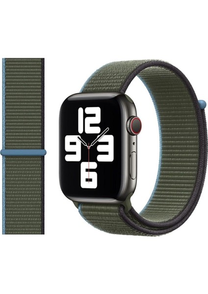 Apple Watch Uyumlu Dokuma Kordon Kayış 1-2-3-4-5-6-7-Se 38MM 40MM - Zeytin Yeşili