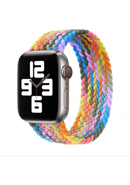 Apple Watch Uyumlu Kordon Kayış Bileklik Örgü Loop Rengarenk Gökkuşağı 38-40 mm M Beden