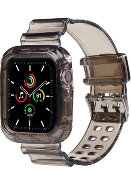 Apple Watch Uyumlu Siyah Şeffaf Tank Kordon 42-44-45 mm