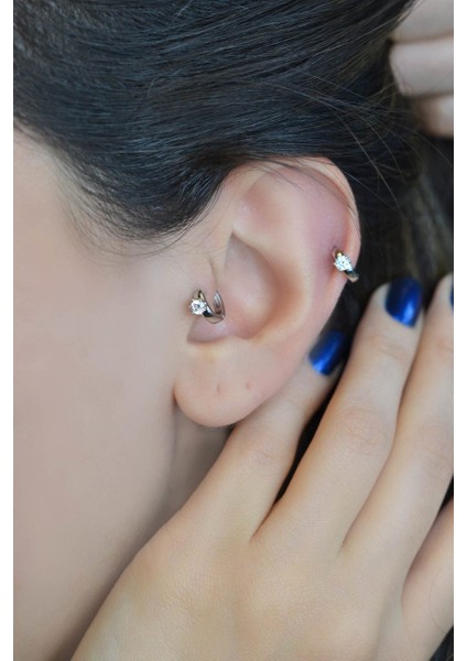 Sacce Scarves&Accessories Tektaş Halka Tragus Piercing Helix Kıkırdak Küpesi Gümüş Renk