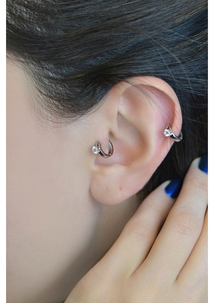 Sacce Scarves&Accessories Tektaş Halka Tragus Piercing Helix Kıkırdak Küpesi Gümüş Renk