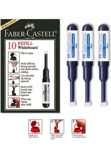 Mavi Yazı Tahta Kalemi Mürekkebi 3 Adet Faber Castell W-20 Yazı Tahta Kalemi Mürekkep