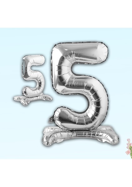 5 Rakam Ayaklı Folyo Balon, 65 cm - Gümüş