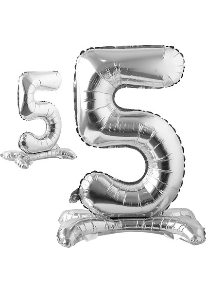 5 Rakam Ayaklı Folyo Balon, 65 cm - Gümüş
