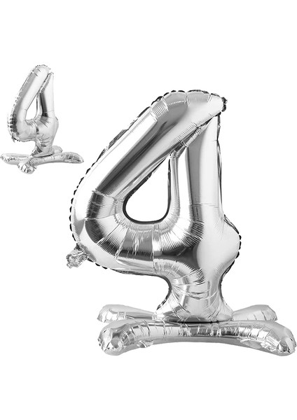 4 Rakam Ayaklı Folyo Balon, 65 cm - Gümüş