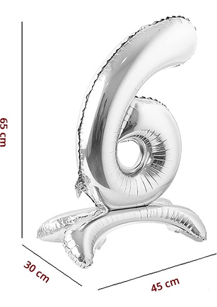6 Rakam Ayaklı Folyo Balon, 65 cm - Gümüş