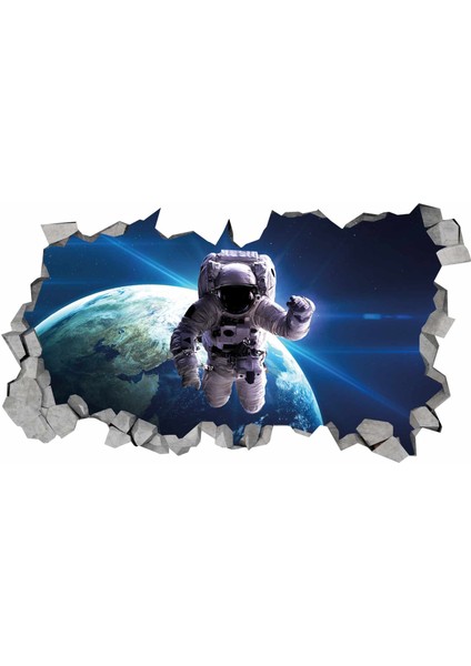 Duvar Dekor Duvar Kırığı Astronot Uzay Dünya Gezegeni 3 Boyutlu Sticker 013