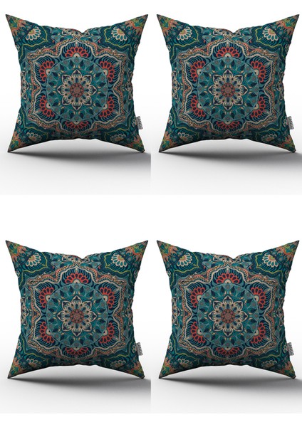 Esnafali Retro Vintage Desenli Dijital Baskılı Kırlent Kılıfı Seti 4KMBS194 Yeşil Mavi Turuncu
