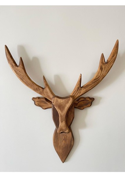 Ahşap Geyik Kafası 2 Boyutlu Ceviz Renk