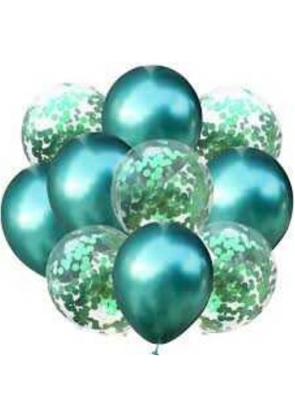 Konfetili Yeşil Balon Demeti (10 Adet)