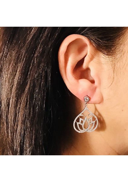 925 Ayar Gümüş Abiye Lotus Küpe