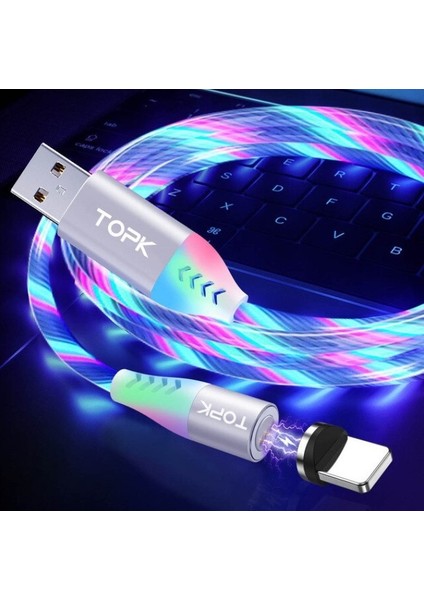 Manytetik Mıknatıslı Çok Renk Kayar Işıklı Mikro USB Kablo
