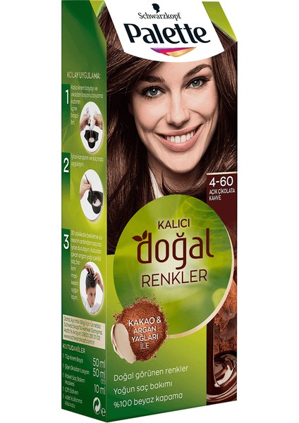 Kalıcı Doğal Renkler Saç Boyası 4-60 Açık Çikolata Kahve