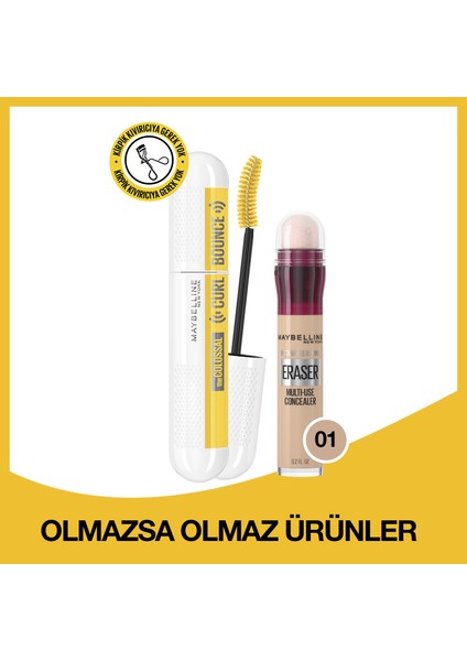 Maybelline Colossal Curl Bounce Maskara & Instant Anti Age Eraser Kapatıcı 01 Light 2'li Göz Makyajı Seti