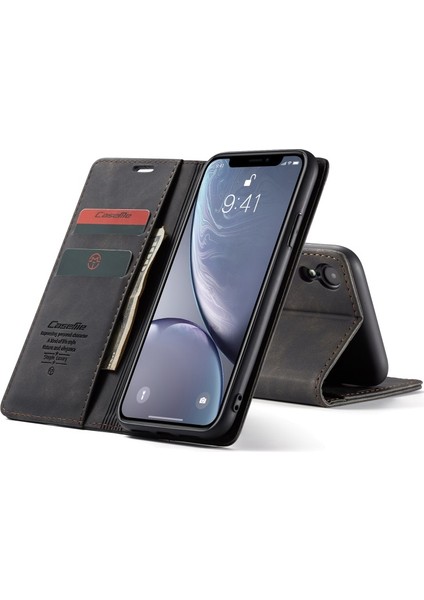 013 Serisi iPhone Xr 6.1 Inç Uyumlu Deri Manyetik Cüzdan Telefon Kılıfı - Siyah (Yurt Dışından) modelleri