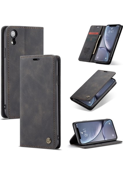 013 Serisi iPhone Xr 6.1 Inç Uyumlu Deri Manyetik Cüzdan Telefon Kılıfı - Siyah (Yurt Dışından) fırsatları