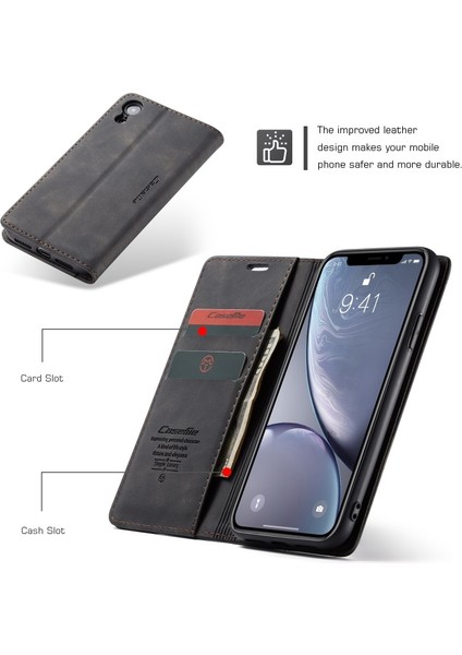 013 Serisi iPhone Xr 6.1 Inç Uyumlu Deri Manyetik Cüzdan Telefon Kılıfı - Siyah (Yurt Dışından) indirimleri