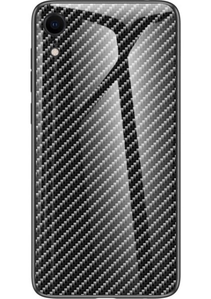 iPhone Xr 6.1 Inç Uyumlu Karbon Fiber Doku Temperli Cam + Pc + Tpu Hibrit Telefon Kılıfı - Siyah (Yurt Dışından)