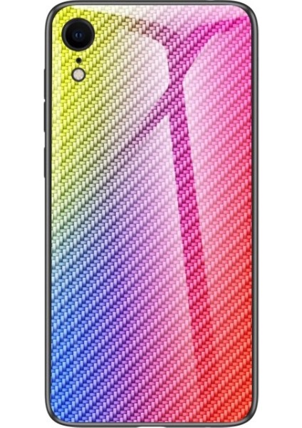 iPhone Xr 6.1 Inç Uyumlu Karbon Fiber Doku Temperli Cam + Pc + Tpu Hibrit Telefon Kılıfı - Çok Renkli (Yurt Dışından)