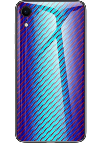 iPhone Xr 6.1 Inç Uyumlu Karbon Fiber Doku Temperli Cam + Pc + Tpu Hibrit Telefon Kılıfı - Mor / Mavi (Yurt Dışından)