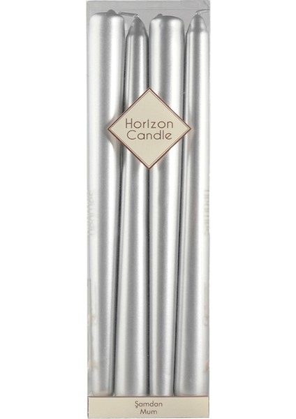 Şamdan Mum - Kokusuz - 4'lü - Metalik Gümüş Renk - 2 x 24 cm