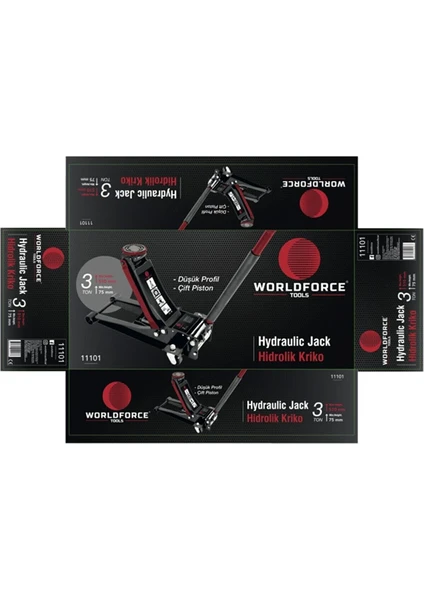 Wordforce Hidrolik Kriko 3 Ton Düşük Profil Çift Piston