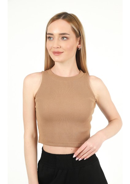 Kadın Halter Yaka Fitilli Crop Bluz modelleri