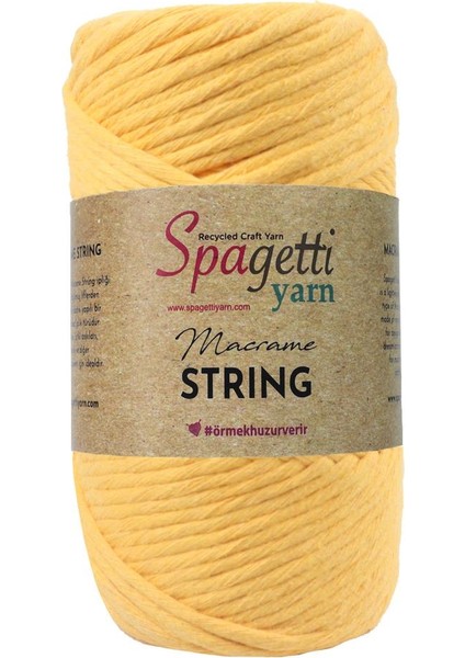 Spagettiyarn 4mm 330G Sarı Makrome Tarama Ipi