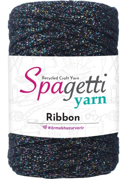 Spagettiyarn Siyah Simli Ribbon Ip (Multisim)