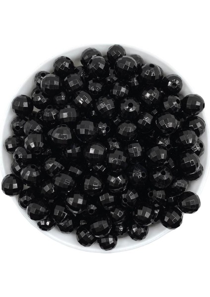12MM Siyah Renk Akrilik Dünya Model Boncuk,takı , Çanta Yapım Boncuğu (100GR,~120 Adet)