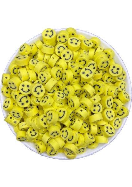 25 Adet Sarı Smile Fimo 10MM Polimer Kil Gülen Yüz / Gülen Surat Emoji Boncuk,takı Yapımı