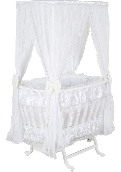 Beşik, Hacegan Mdf Sallanan Beşik + Uyku Seti + Cibinlik - Beyaz