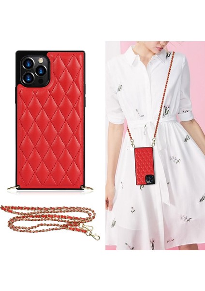 iPhone 12 Pro Max Uyumlu Zincir Ipli Koruyucu Telefon Kılıfı - Kırmızı (Yurt Dışından)