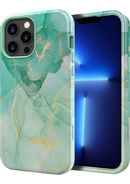 iPhone 13 Pro Için Çizilmez Pc + Yumuşak Tpu Baskılı Darbeye Dayanıklı Koruyucu Kılıf - Stil E - Yeşil (Yurt Dışından)