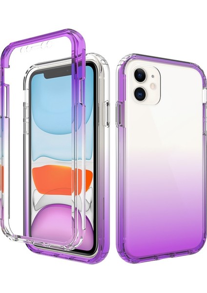 iPhone 11 Için Çizilmez Ayrılabilir 2'si 1 Arada Gradyan Renkli Tpu + Pc Kılıf - Mor (Yurt Dışından)