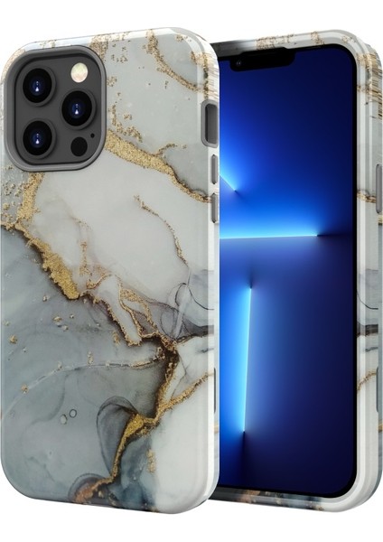 iPhone 13 Pro Için Çizilmez Pc + Yumuşak Tpu Baskılı Darbeye Dayanıklı Koruyucu Kılıf - Stil D - Gri (Yurt Dışından)