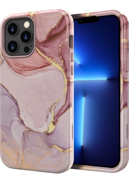 iPhone 13 Pro Için Çizilmez Pc + Yumuşak Tpu Baskılı Darbeye Dayanıklı Koruyucu Kılıf - Stil G - Pembe (Yurt Dışından)