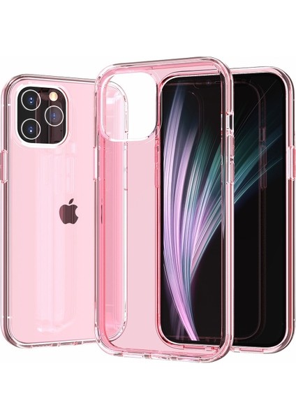 iPhone 12 Için Parmak Izi Bırakmayan Şeffaf Pc+Tpu Hibrit Kılıf - Pembe (Yurt Dışından)