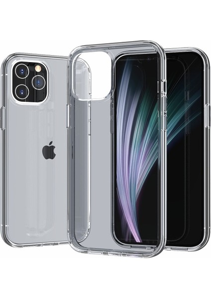 iPhone 12 Için Parmak Izi Bırakmayan Şeffaf Pc+Tpu Hibrit Kılıf - Gri (Yurt Dışından)