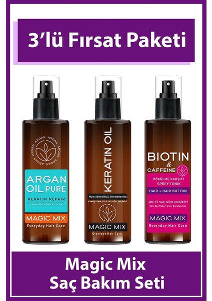 Magic Mix Argan + Keratin + Biotin & Caffeine Oil Üçlü Avantajlı Set